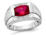 Men's 3.75 Carat (ctw) Lab Created Ruby Ring in Sterling Silver